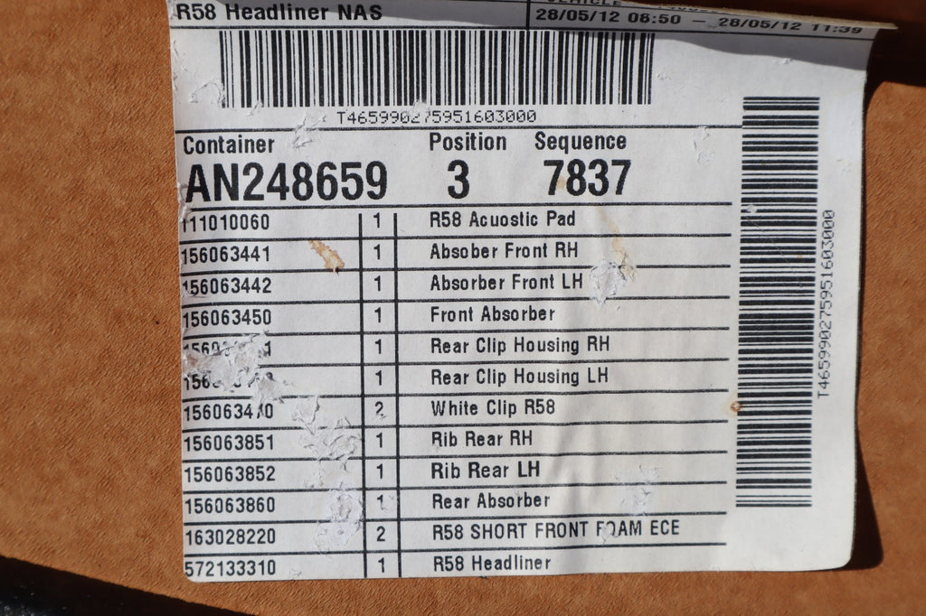 2012 MINI COOPER ROOF HEADLINER OEM