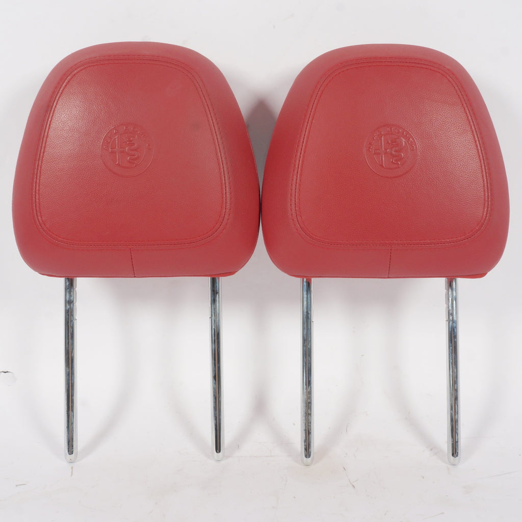 2017-2021 Alfa Romeo Stelvio Front Left Right Red Leather Headrest Set Pair OEM