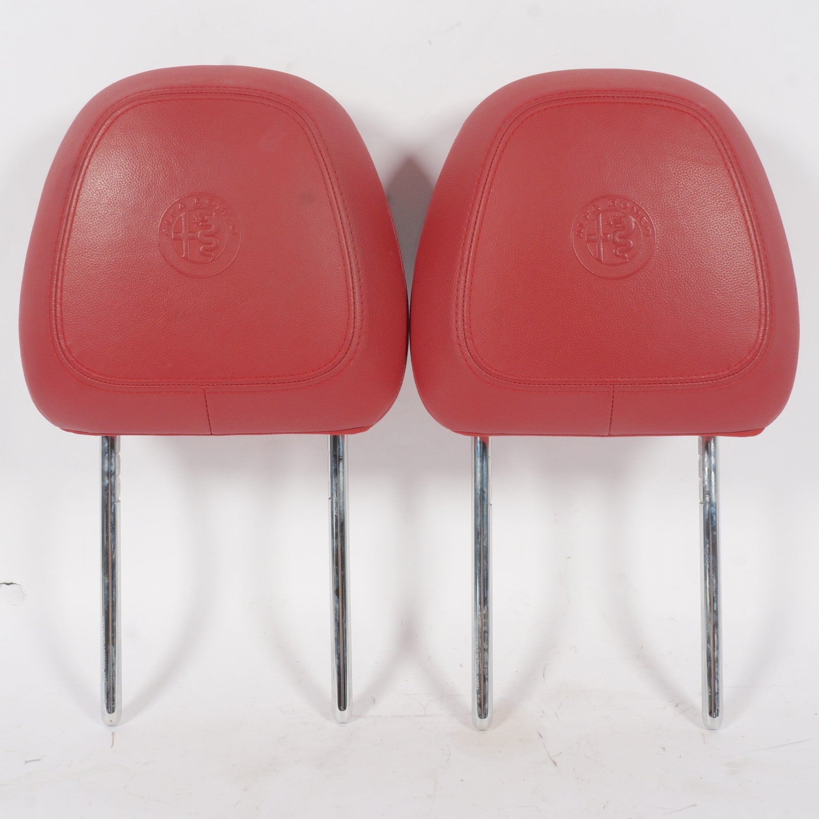 2017-2021 Alfa Romeo Stelvio Front Left Right Red Leather Headrest Set Pair OEM
