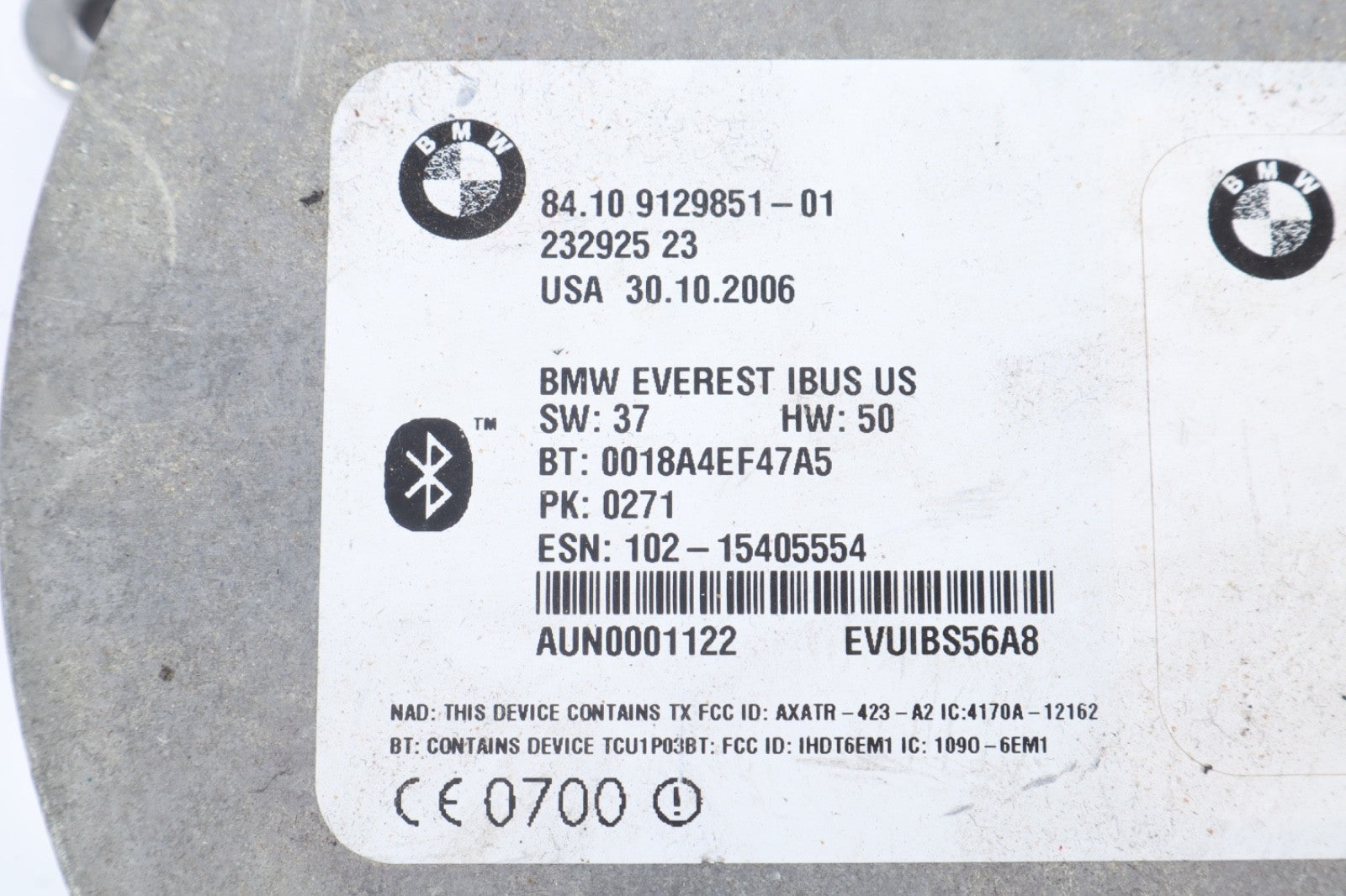 2006 - 2008 BMW X3 BLUETOOTH TELEMATICS COMMUNICATION CONTROL MODULE 9129851 OEM