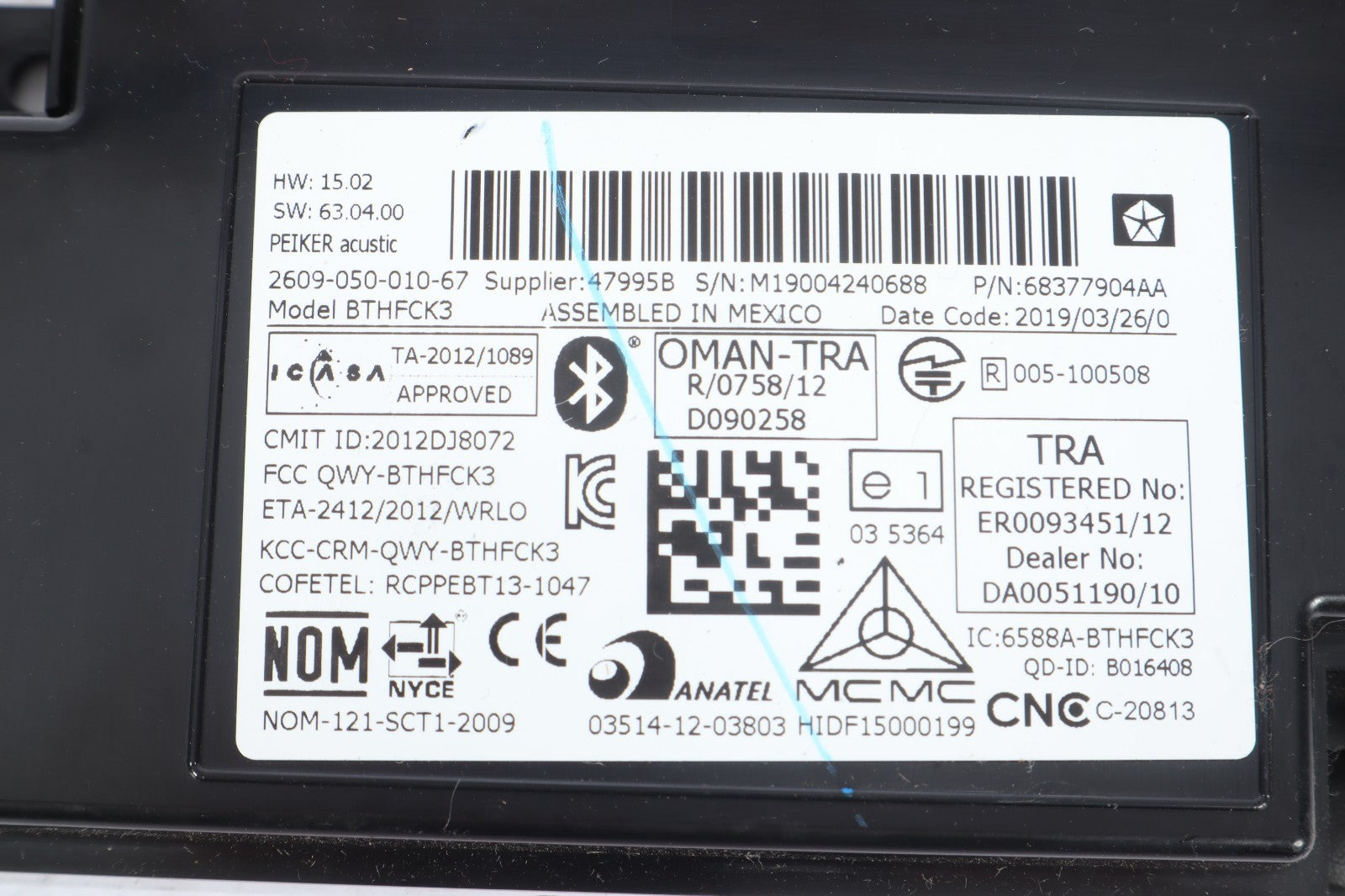 2018-2020 DODGE GRAND CARAVAN TELEMATICS MODULE UCONNECT BLUETOOTH VOICE OEM