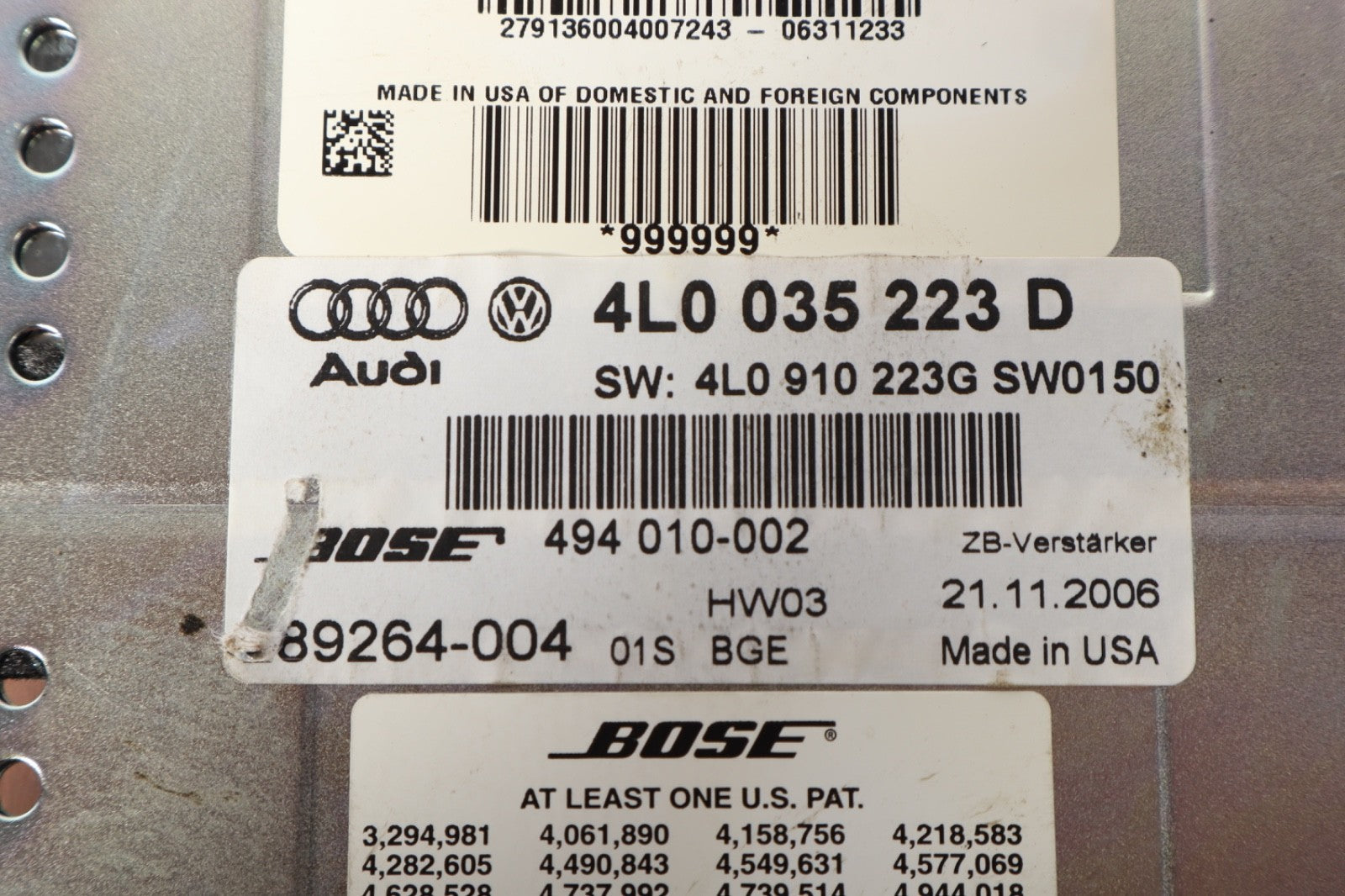 2007-2009 Audi Q7 Bose Premium Radio Amplifier Audio Module Amp 4L0035223D