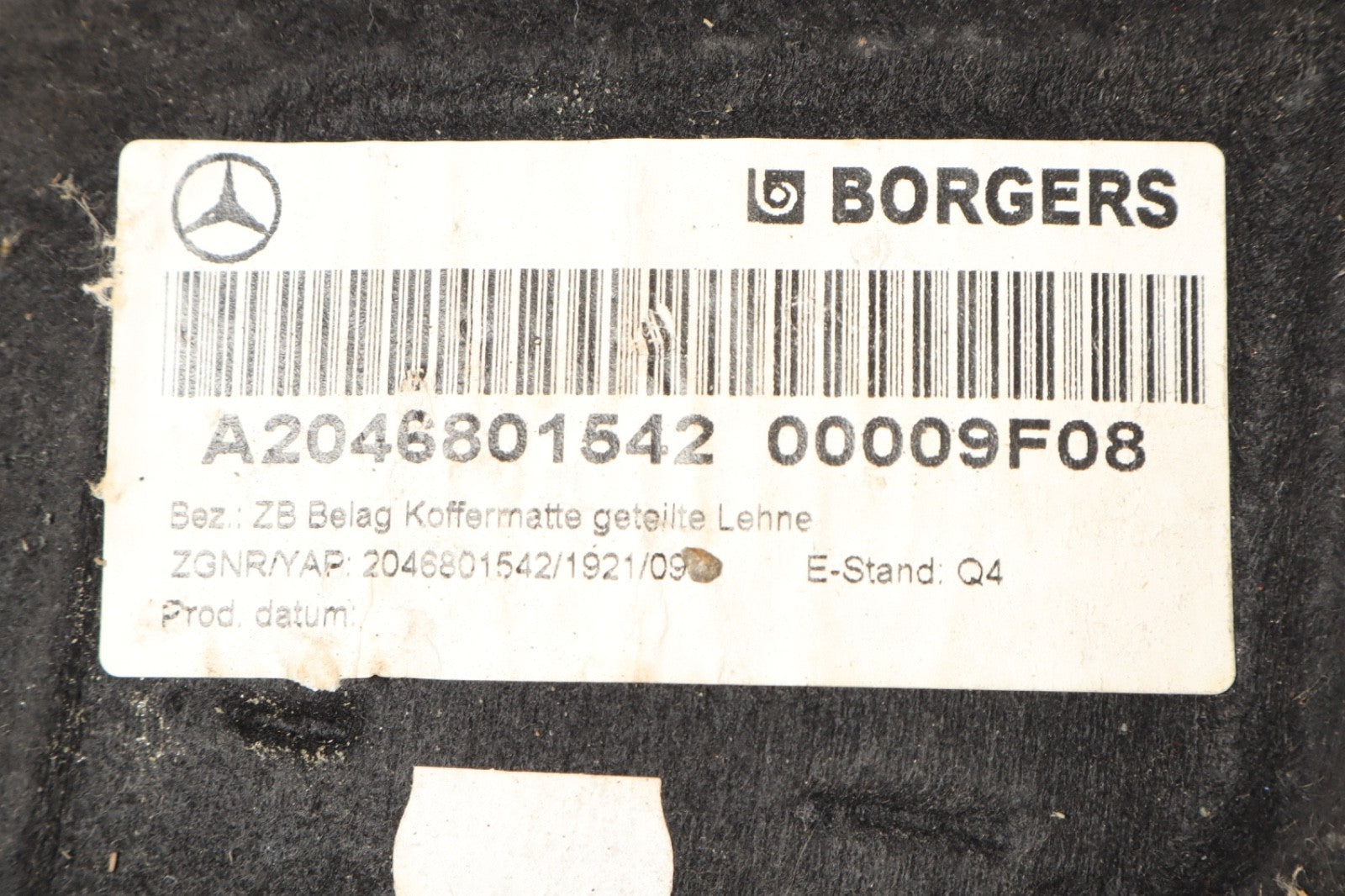 08-15 Mercedes W204 C-class REAR TRUNK FLOOR MAT CARPET CARGO COVER BLACK OEM