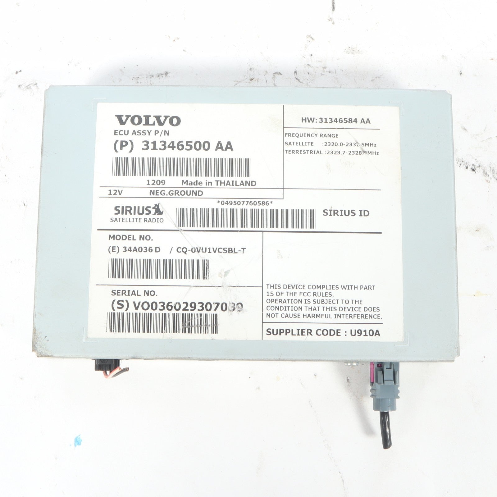 2008-2013 VOLVO C70 SATELLITE RADIO MODULE OEM 31346500AA