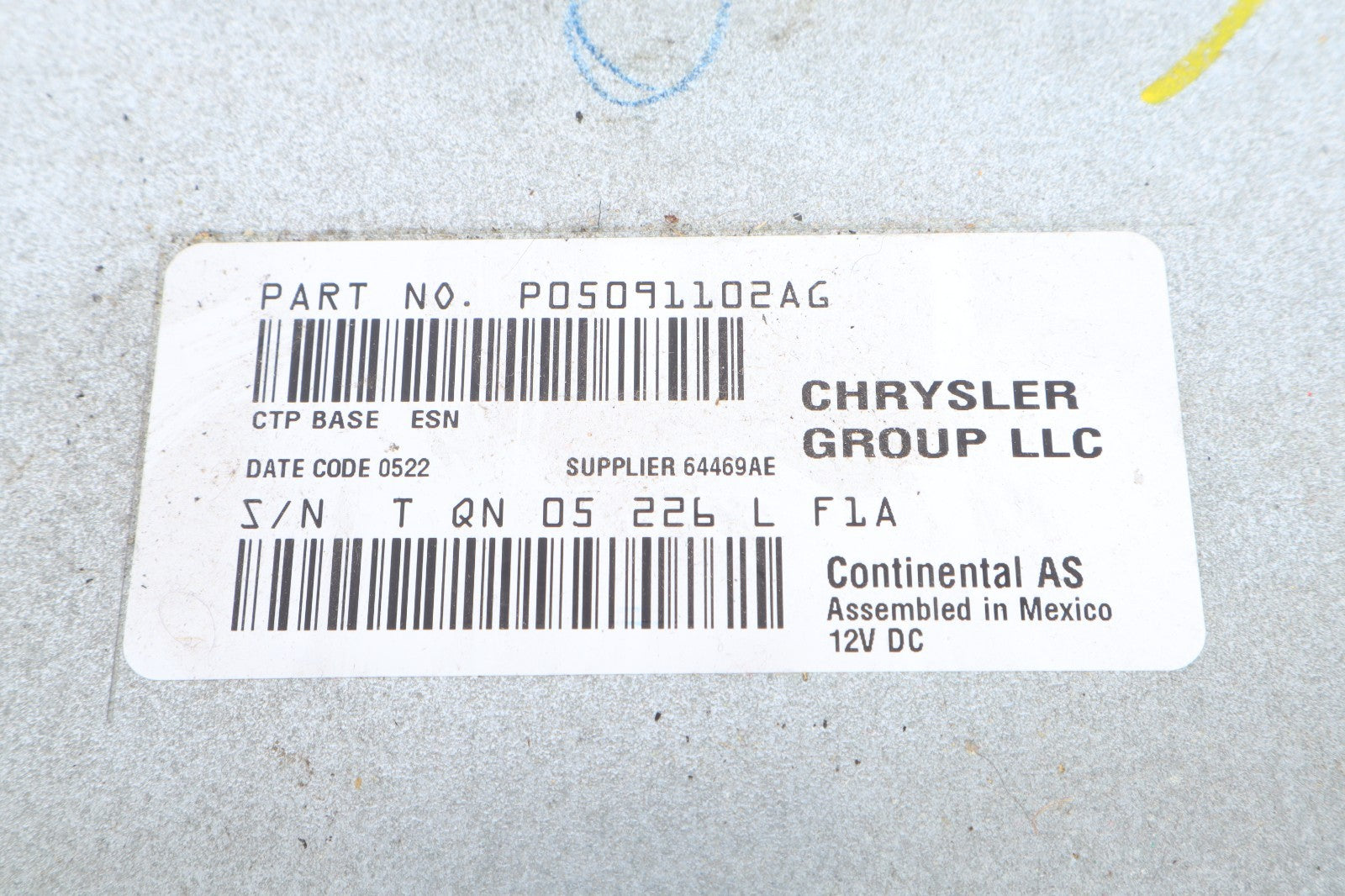 2012 DODGE JOURNEY RADIO RECEIVER UNIT P05091102AG  OEM