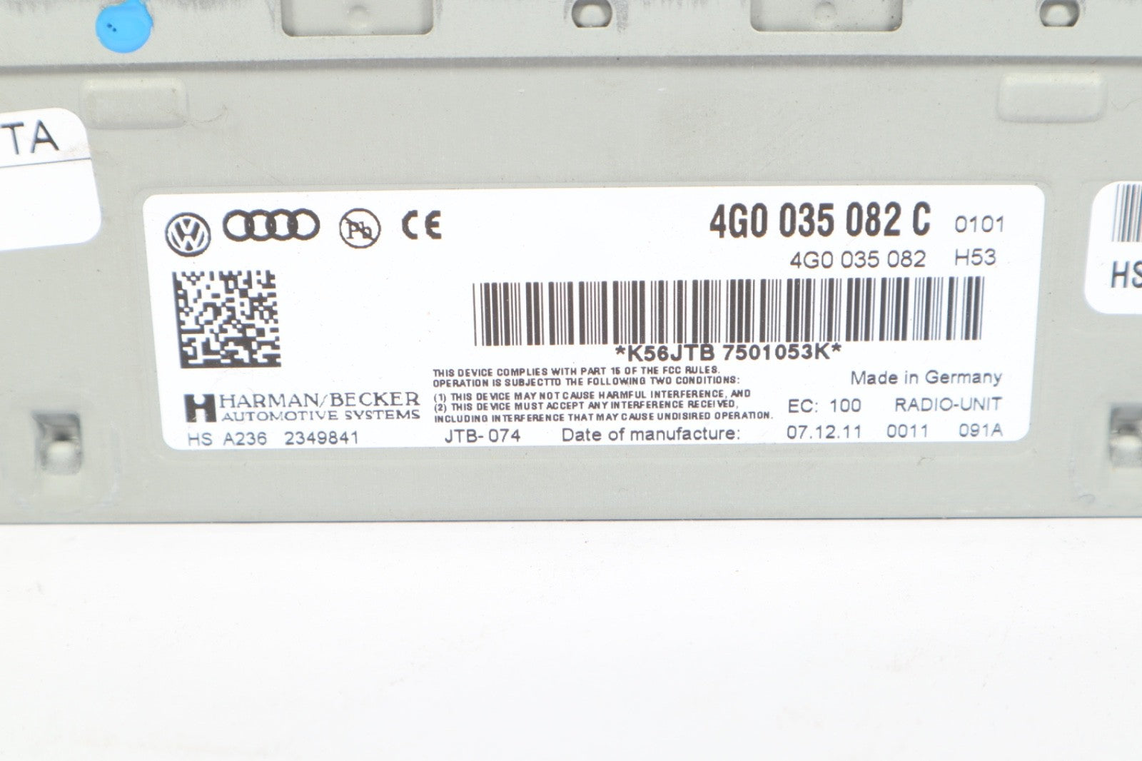 2012-2015 AUDI A6 C7 RECEIVER REAR TRUNK SATELITE RADIO STEREO AM FM HEAD OEM