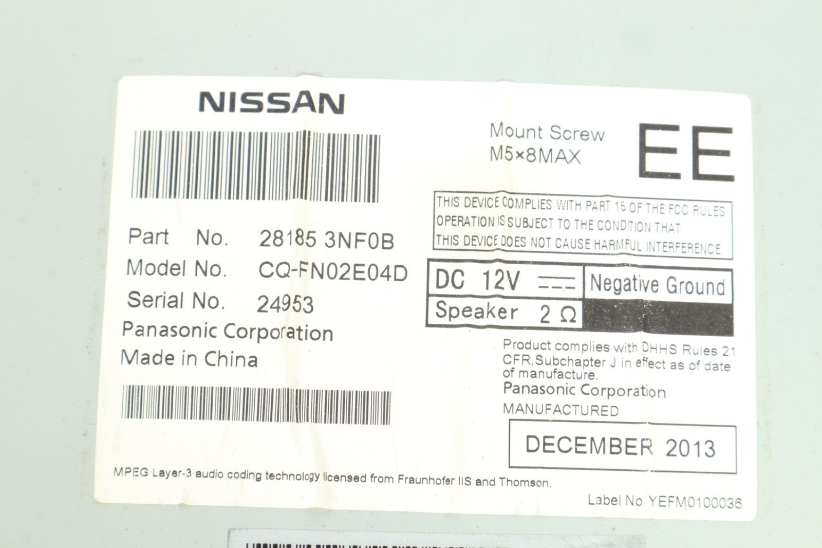 2013 - 2015 Nissan Leaf AM FM CD Disc Stereo Radio Player W/ Screen OEM