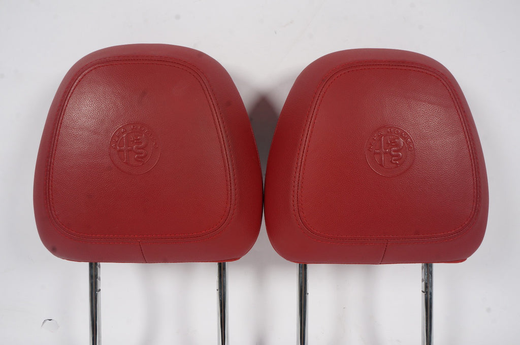 2017-2021 Alfa Romeo Stelvio Front Left Right Red Leather Headrest Set Pair OEM