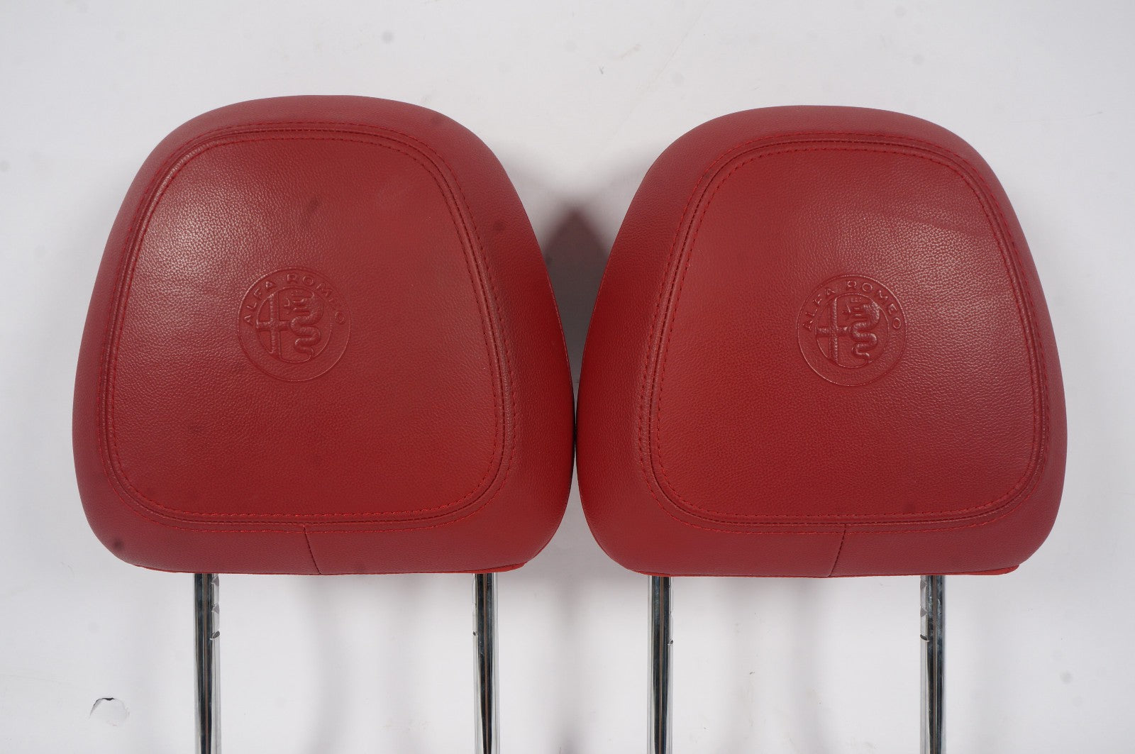 2017-2021 Alfa Romeo Stelvio Front Left Right Red Leather Headrest Set Pair OEM
