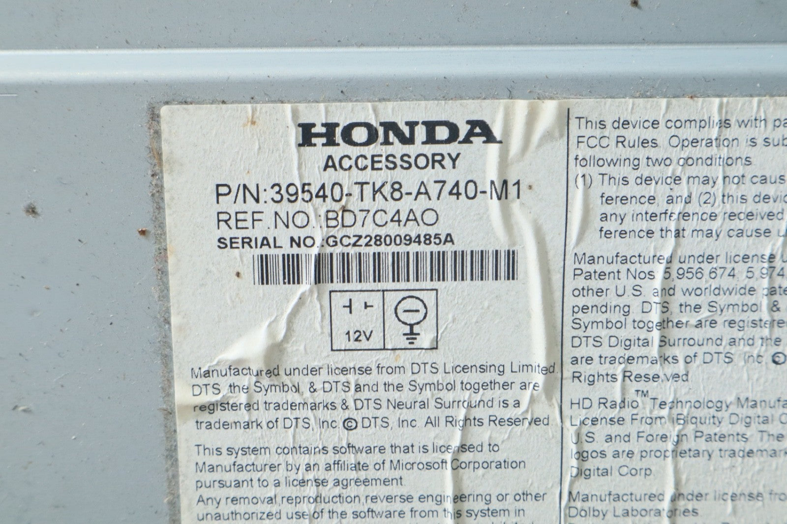 2014-2017 HONDA ODYSSEY ELITE RADIO RECEIVER AM FM OEM 39540-TK8-A740-M1