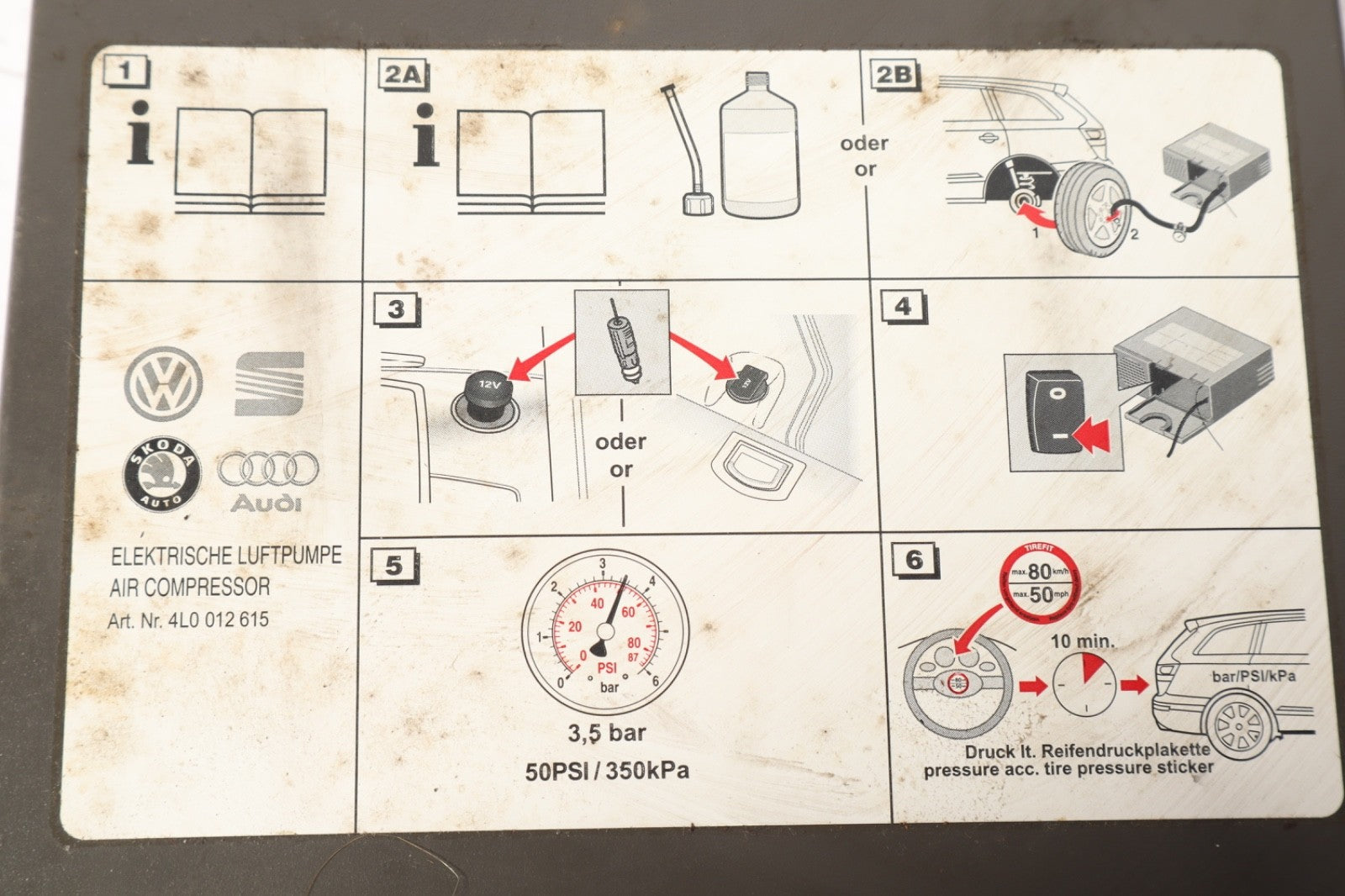 2007-2023 AUDI Q7 EMERGENCY COMPRESSOR TIRE INFLATOR TOOL BOX OEM