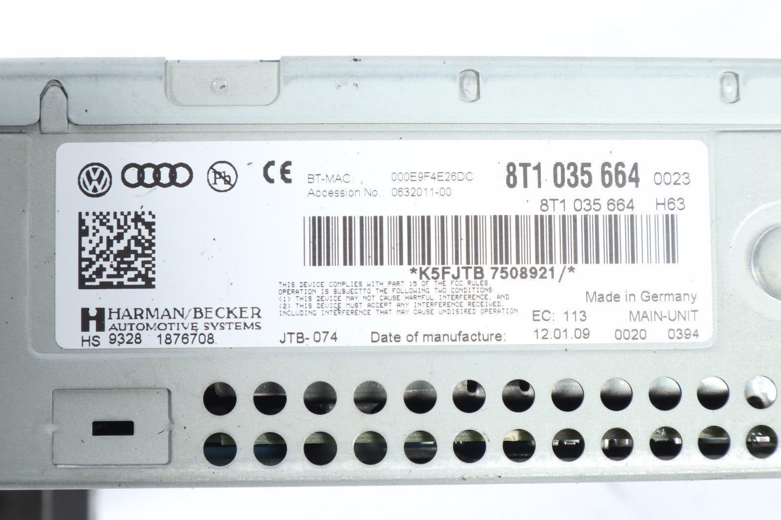 2011-2017 AUDI Q5 DASH MOUNTED MULTIMEDIA PLAYER 8T1035664 OEM