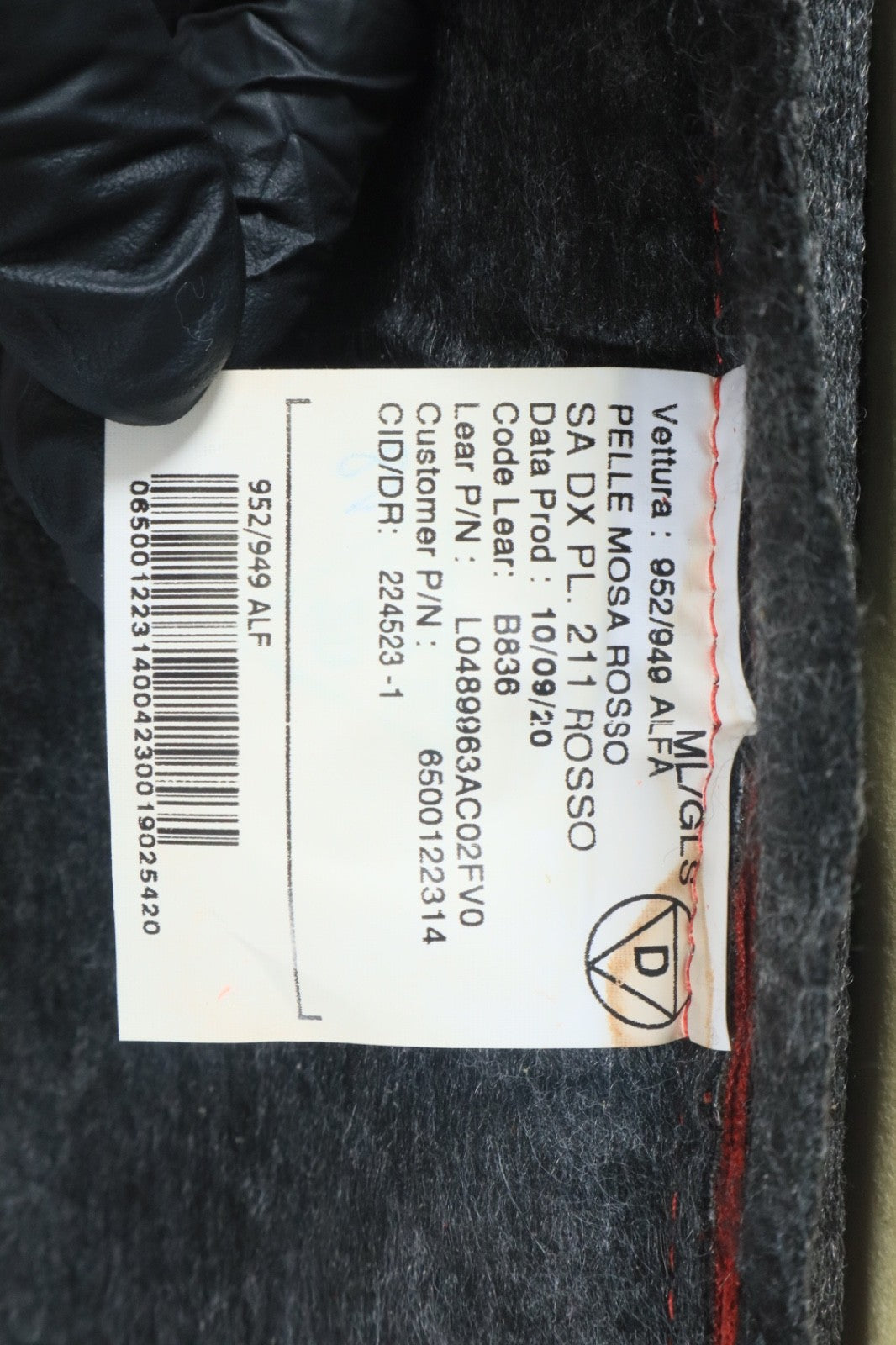 2018-2025 ALFA ROMEO STELVIO FRONT RIGHT UPPER SEAT CUSHION RED OEM