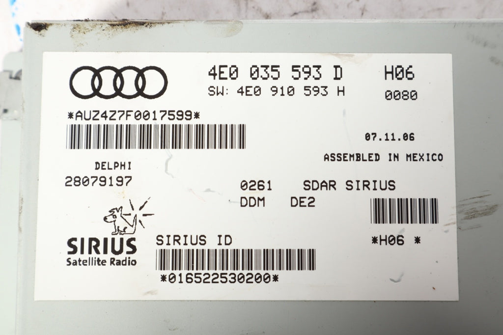 2007-2009 AUDI Q7 A6 A8 SIRIUS SATELLITE RADIO MODULE 4E0035593D OEM