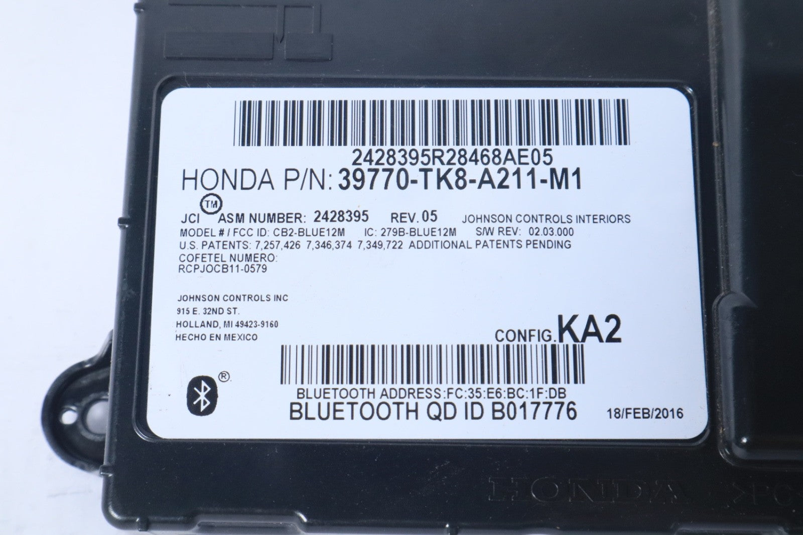 2014-2017 HONDA ODYSSEY BLUETOOTH COMMUNICATION MODULE 39770-TK8-A211-M1 OEM