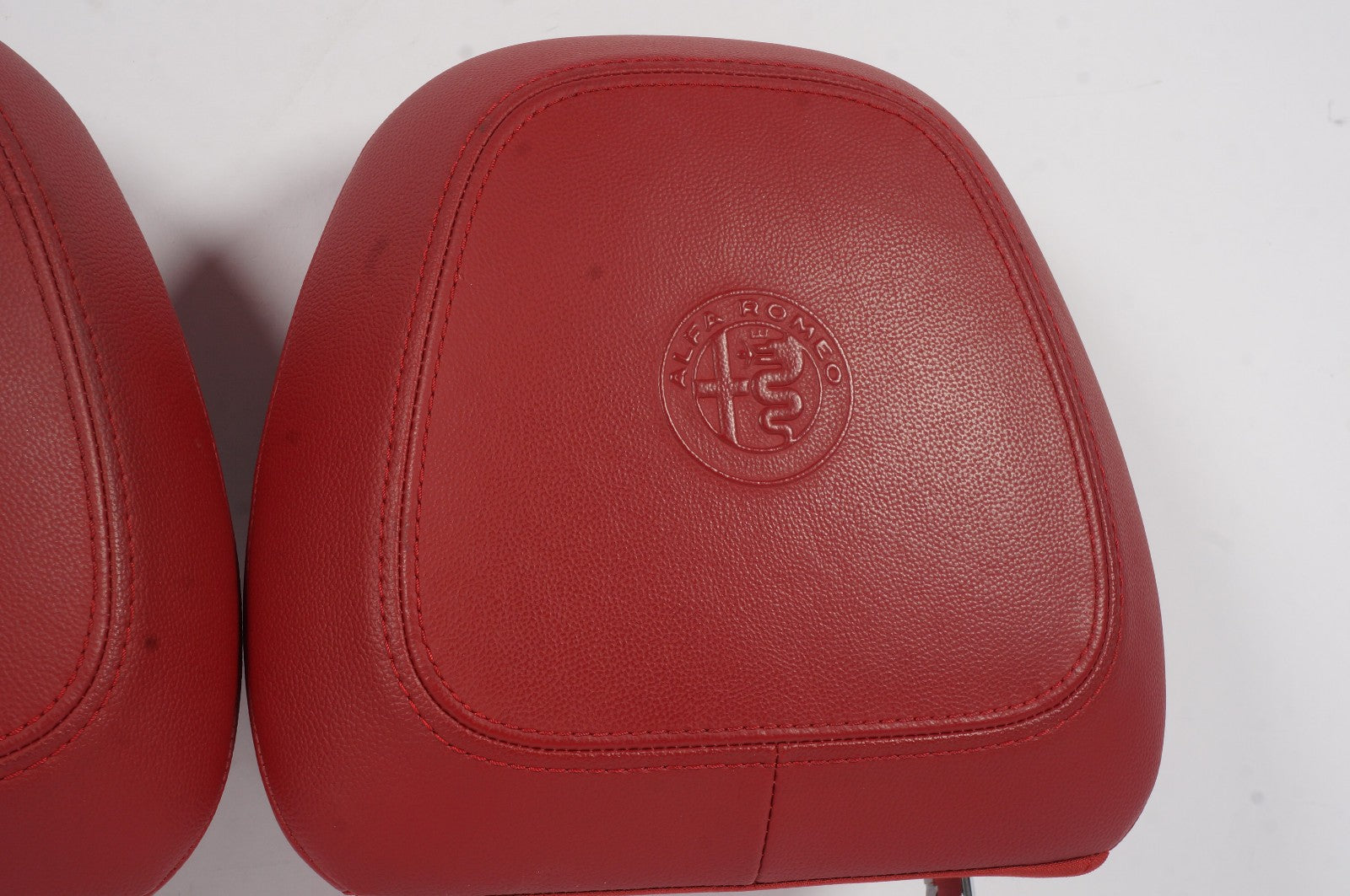 2017-2021 Alfa Romeo Stelvio Front Left Right Red Leather Headrest Set Pair OEM