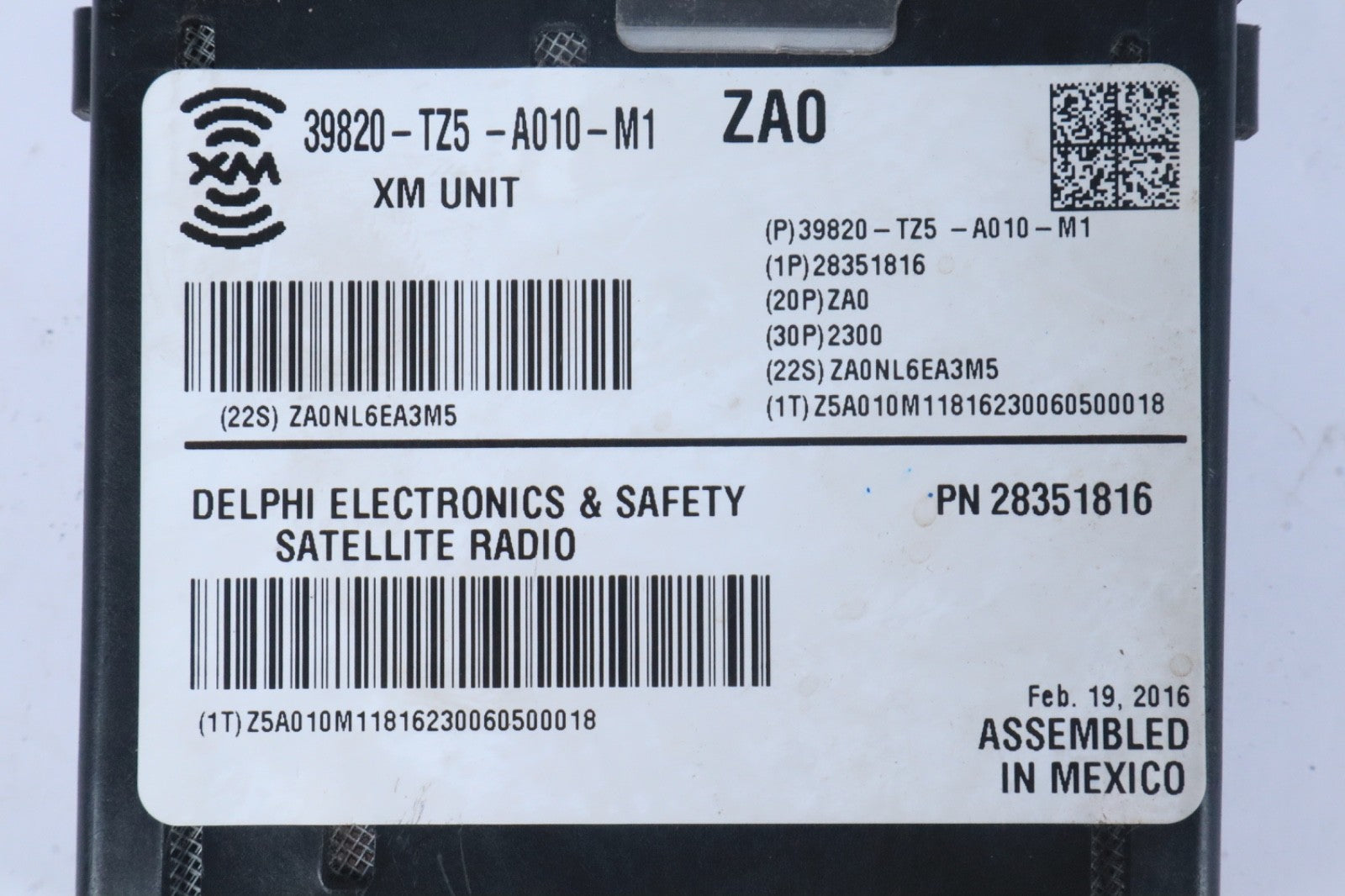 2014 - 2017 Honda Odyssey Satellite Radio Receiver Module 39820-TZ5-A010-M1
