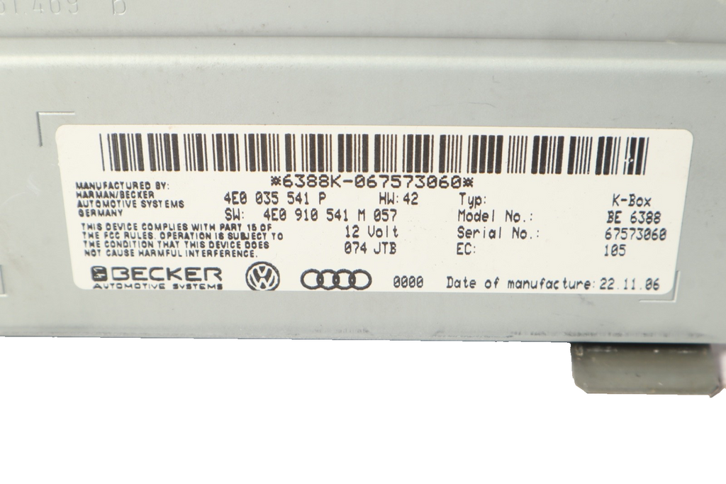 2007 -2011 AUDI Q7 AUDIO EQUIPMENT MULTIMEDIA RECEIVER CONTROLLER OEM 4E0035541P