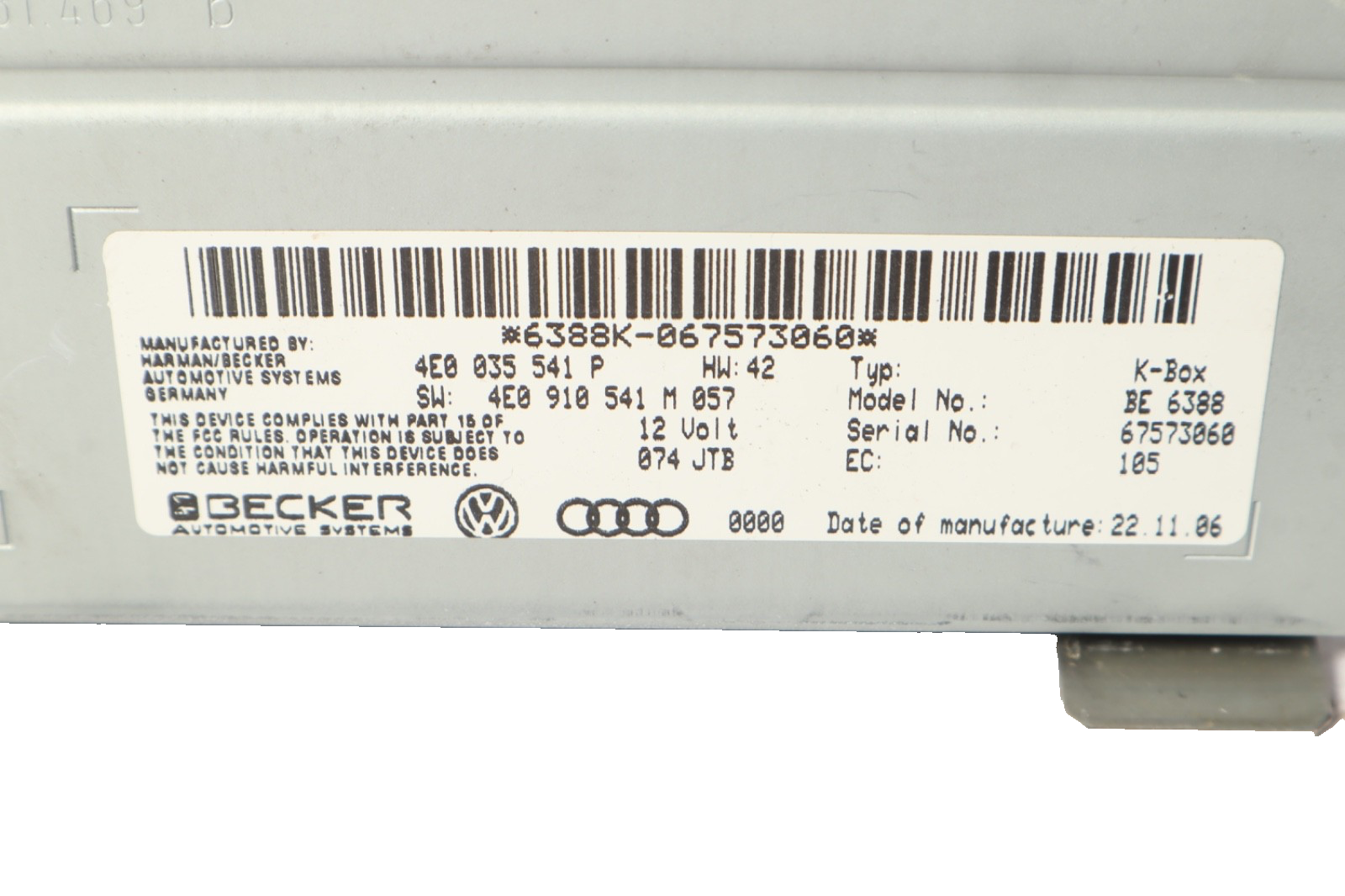 2007 -2011 AUDI Q7 AUDIO EQUIPMENT MULTIMEDIA RECEIVER CONTROLLER OEM 4E0035541P