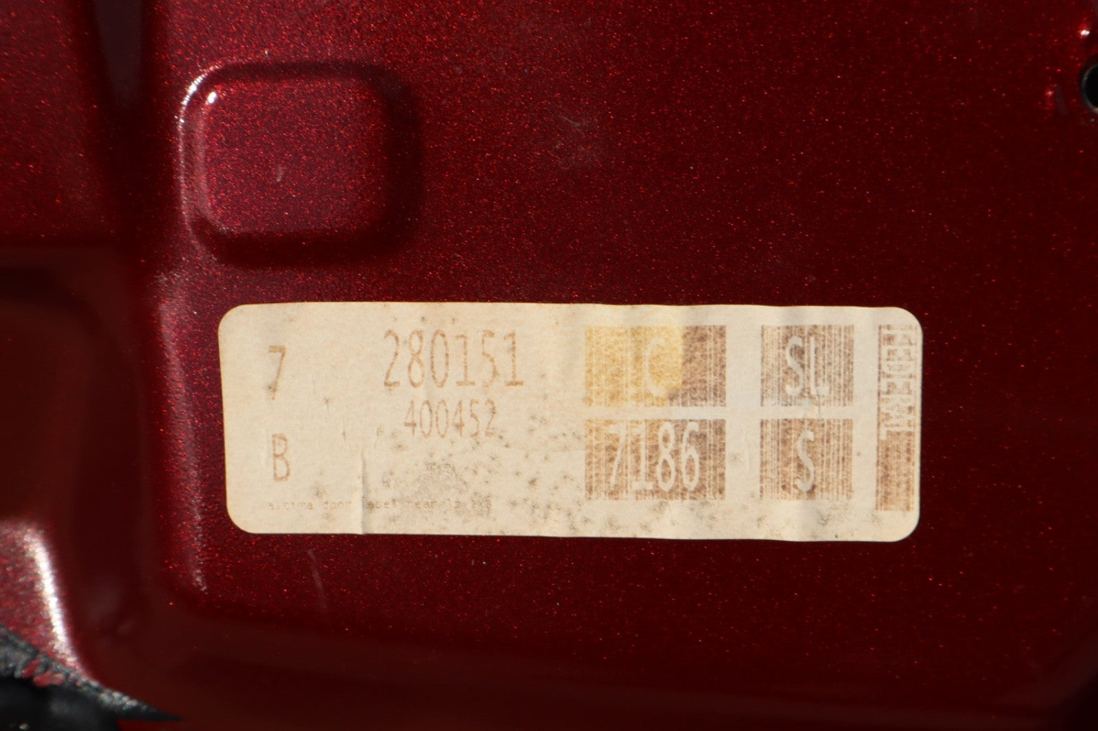 2016-2019 NISSAN MAXIMA REAR LEFT SIDE DOOR SHELL COVER RED METALLIC OEM