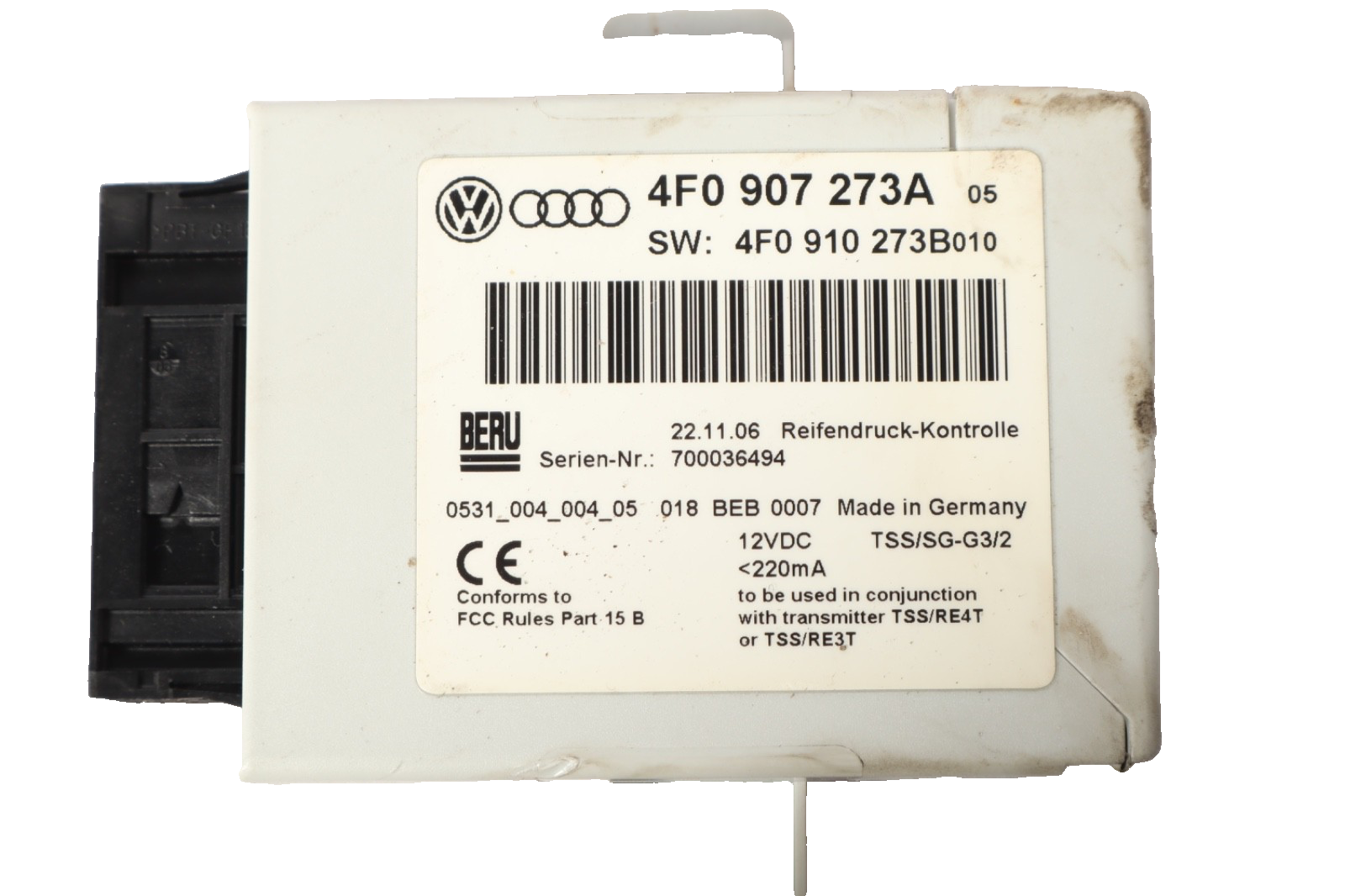 2007-2009 AUDI Q7 TIRE PRESSURE MODULE 4F0907273A OEM
